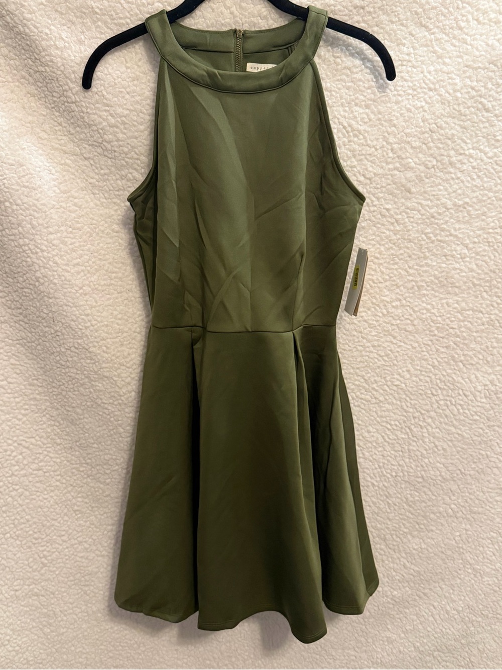 Copper Key Olive Green Halter Fit-and-Flare Mini Dress